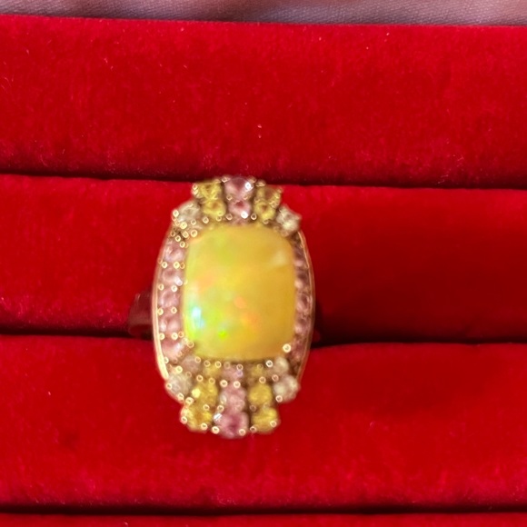 10K Rose Gold Ethiopian Pink Opal with Multi Sapphire Ring Sz 6 - Picture 8 of 8